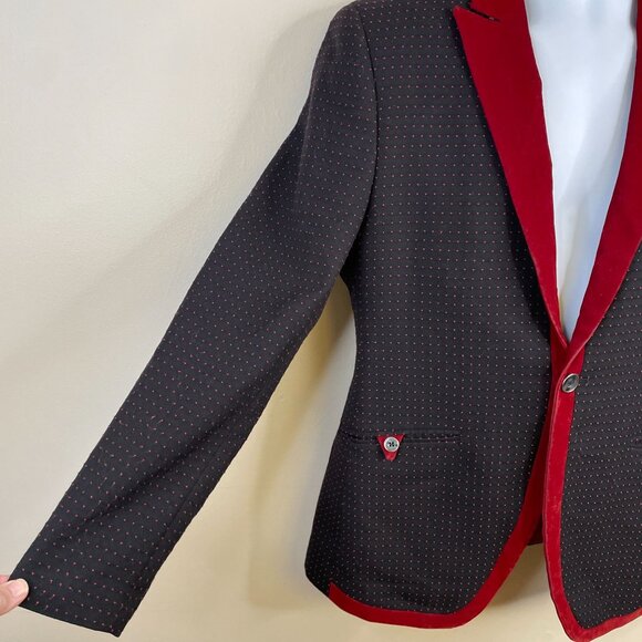 Vintage Y2K Velour Trim Retro Hipster Dinner Jacket 40 Slim Cocktail Blazer - Picture 11 of 16